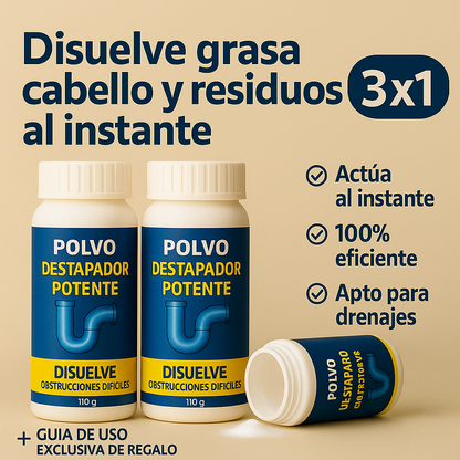 3X1 Polvo Destapador Potente + Guia De Uso Exclusiva De Regalo
